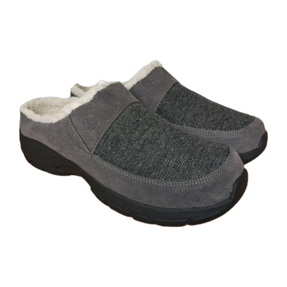 Lands' End Suede Faux-Fur Sherpa Lined Slip On Clogs Mules Shoes Women Size 10 D